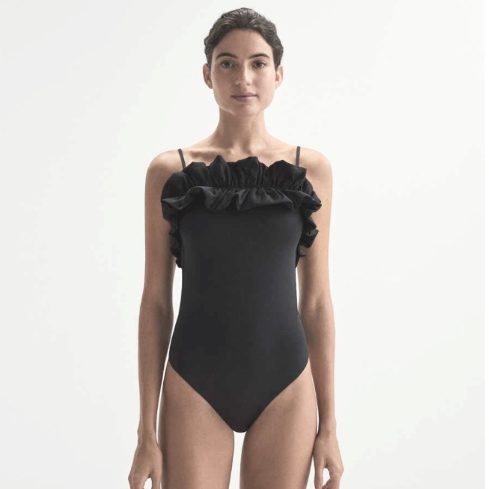 OYSHO Black Ruffle One Piece Swimsuit